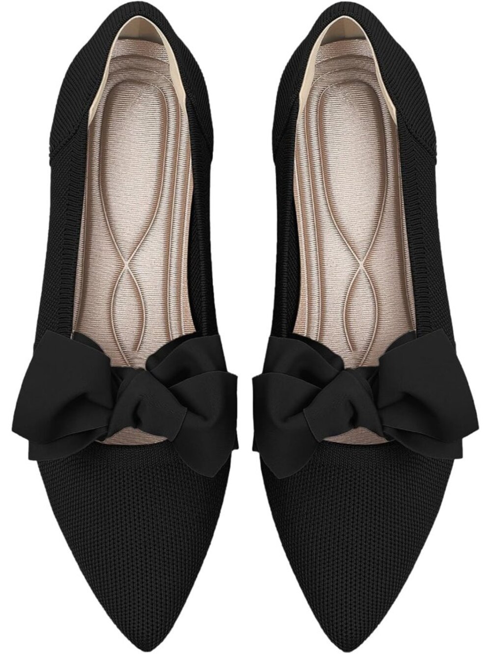 Women's Black Comfortable Knit Washable Pointed Toe Pull-On Ballet Flat Shoes